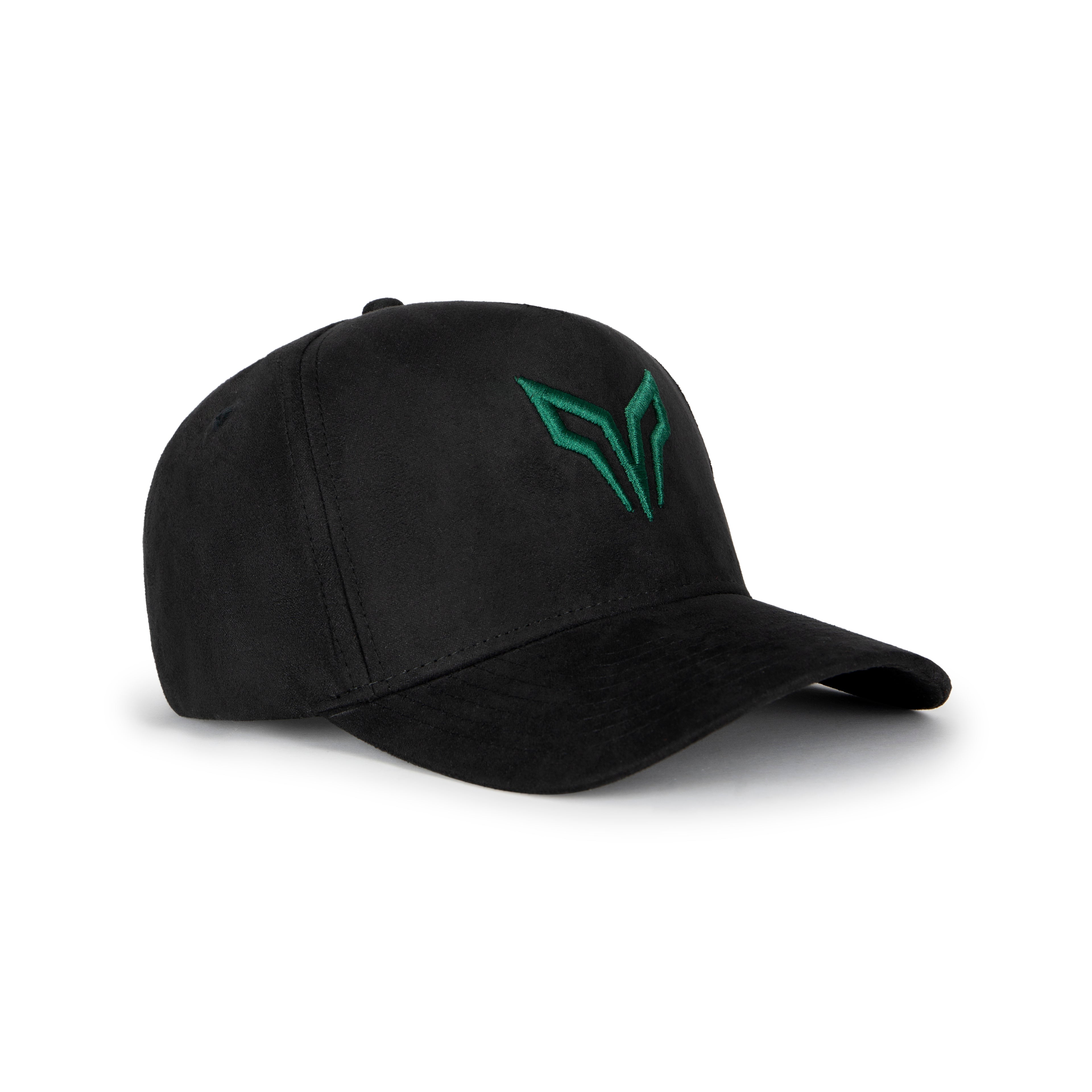 Black Premium Suede Cap – Geometric Green Embroidery