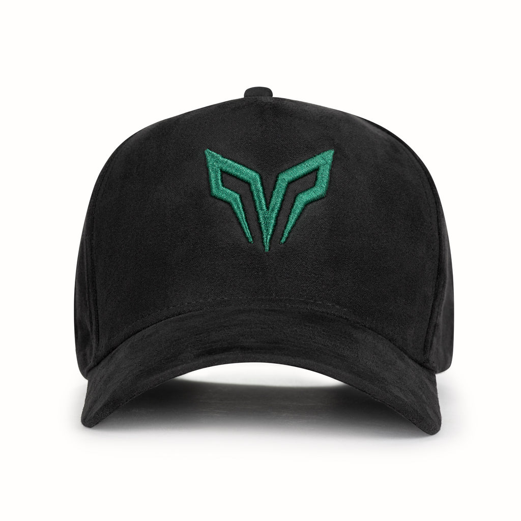 Black Premium Suede Cap – Geometric Green Embroidery
