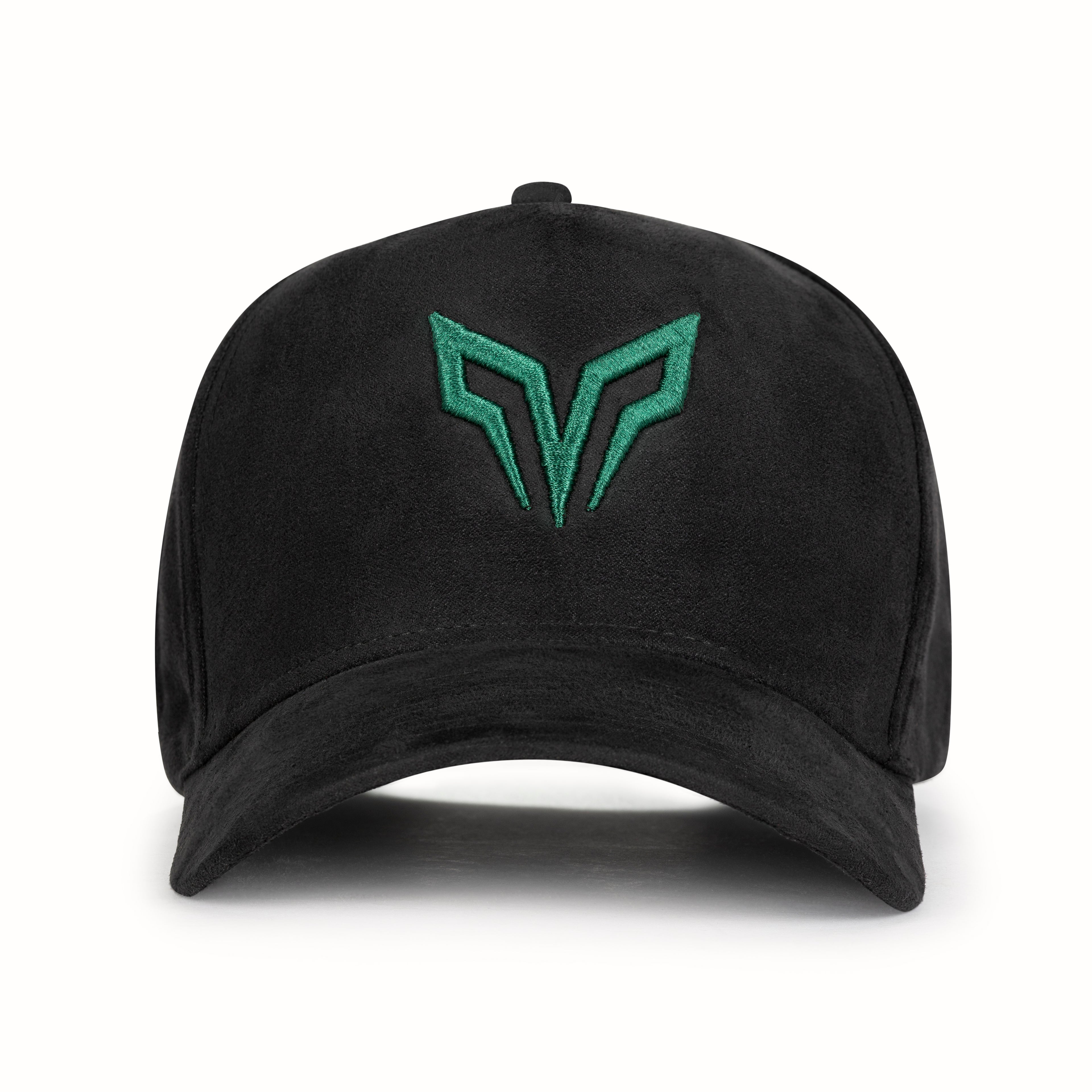 Black Premium Suede Cap – Geometric Green Embroidery