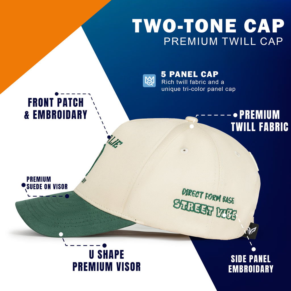 NEVER LIE NEVER SHY VINTAGE SNAPBACK CAP – GREEN & CREAM