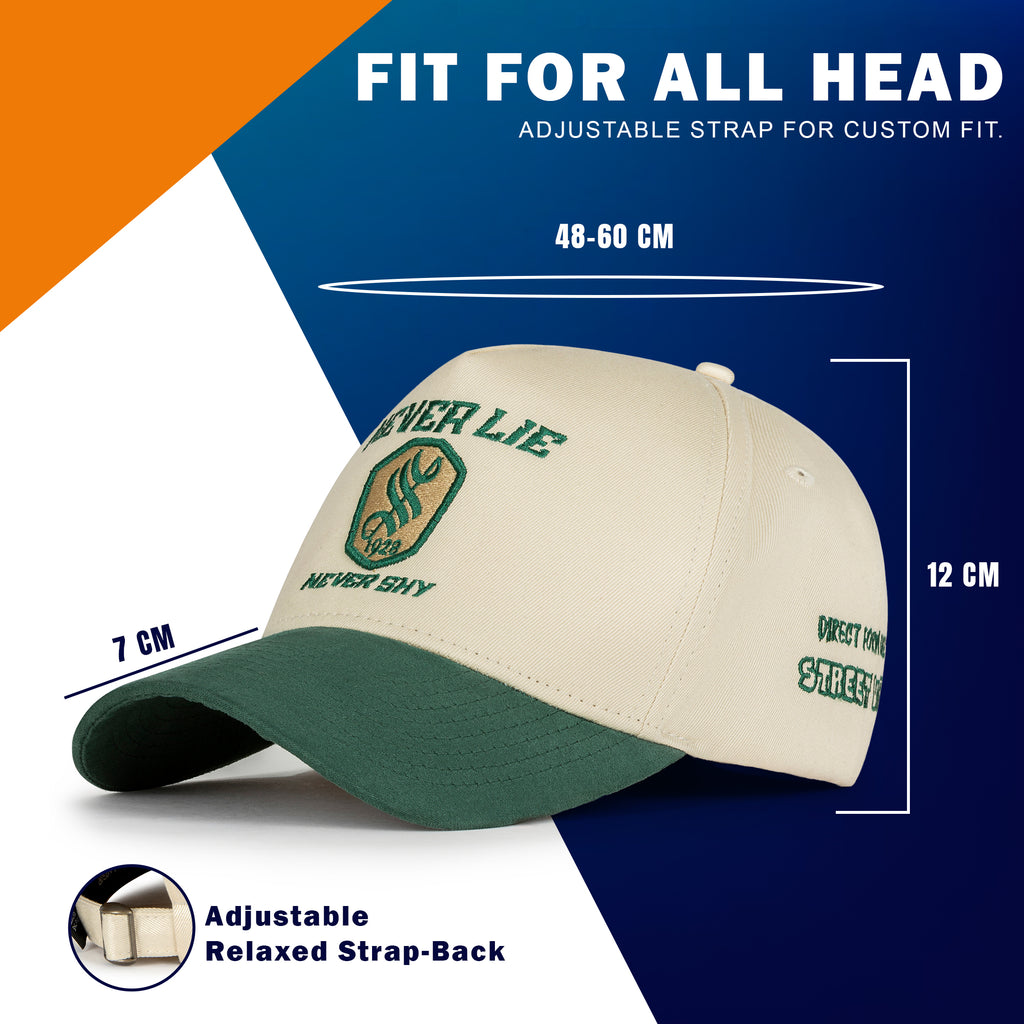 NEVER LIE NEVER SHY VINTAGE SNAPBACK CAP – GREEN & CREAM