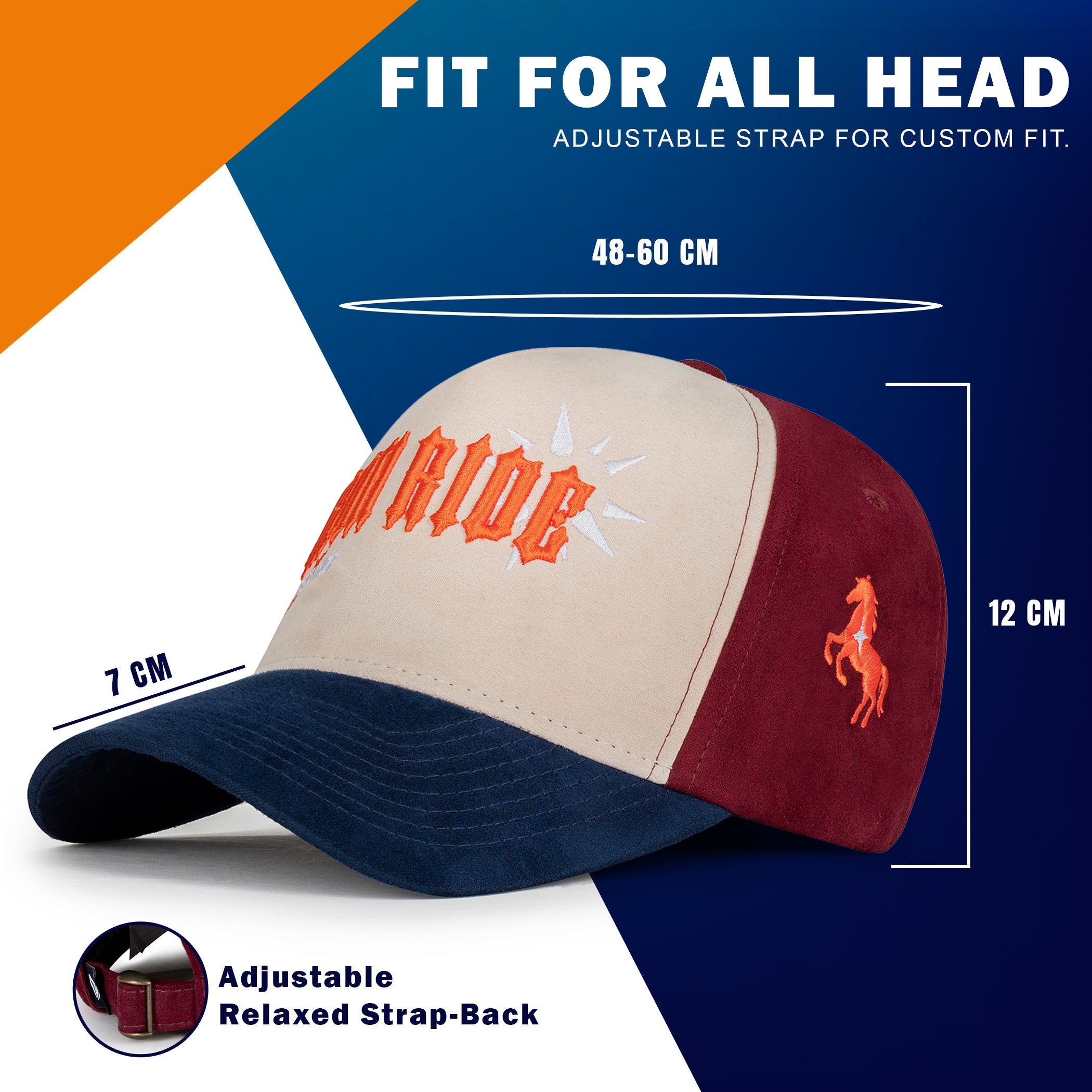 IRON RIDE HORSEPOWER VINTAGE SNAPBACK CAP – BLUE & MAROON