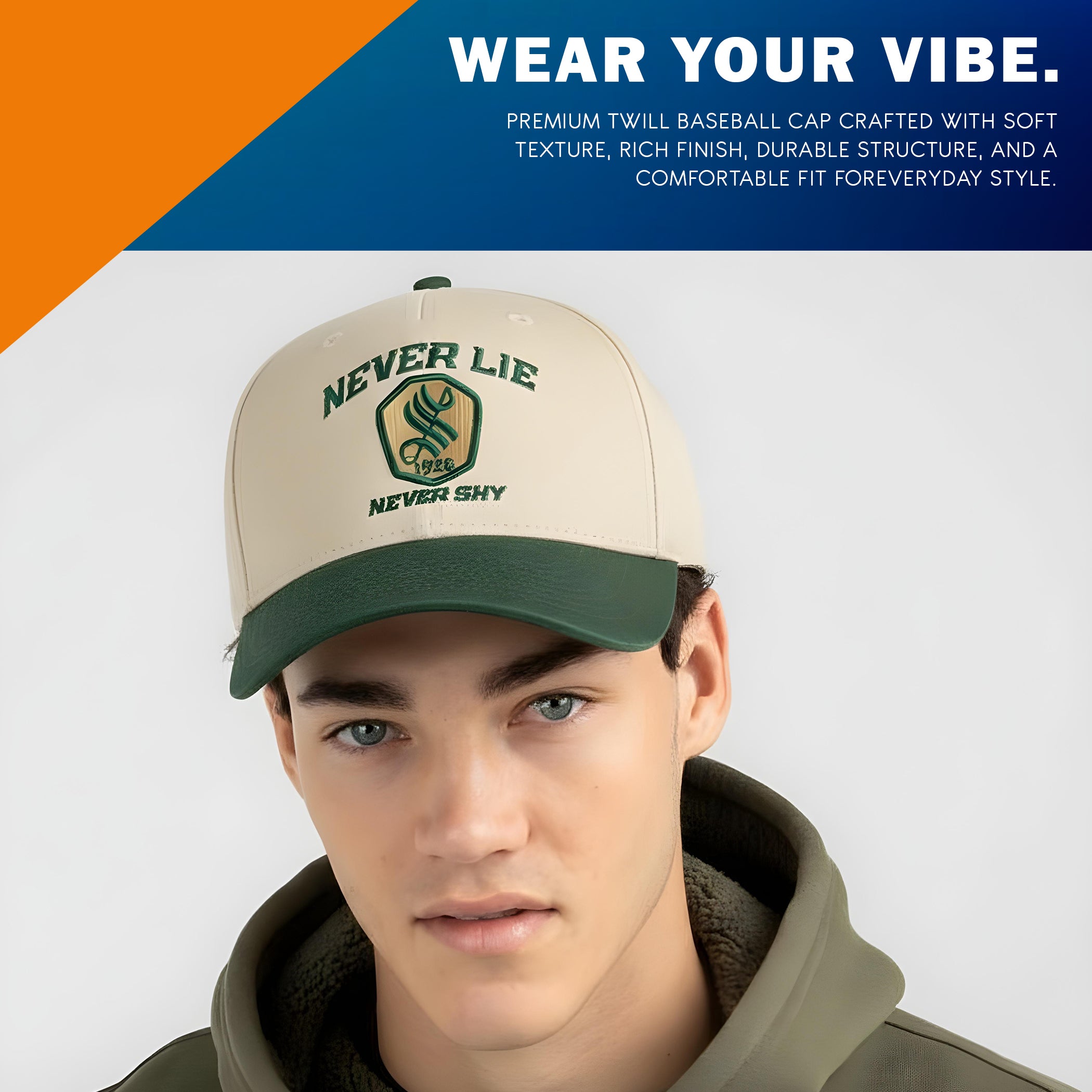 NEVER LIE NEVER SHY VINTAGE SNAPBACK CAP – GREEN & CREAM