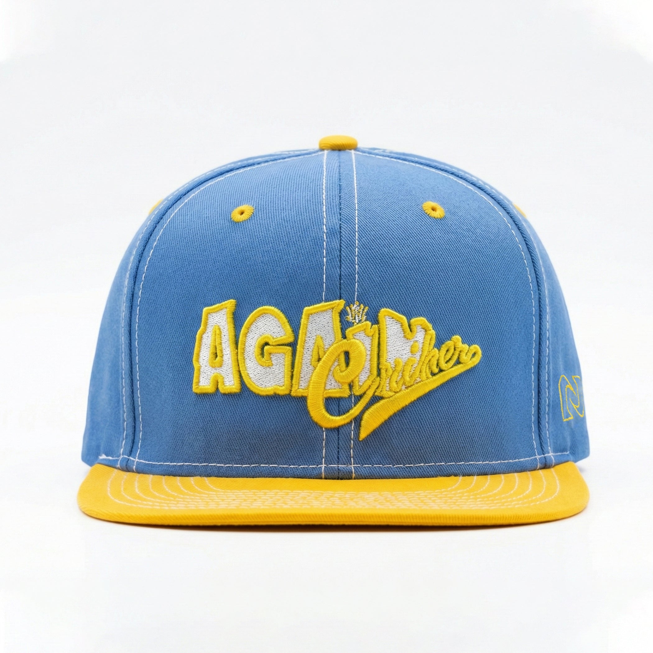 AGAIN Premium Snapback Cap – Blue & Yellow Embroidered Streetwear Hat