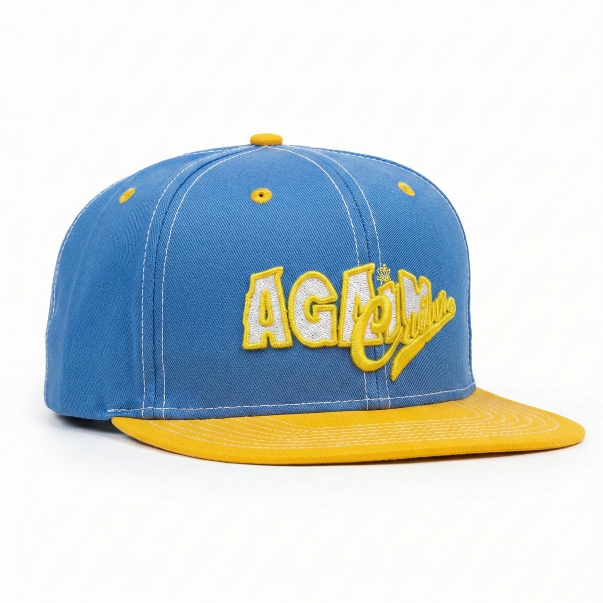 AGAIN Premium Snapback Cap – Blue & Yellow Embroidered Streetwear Hat
